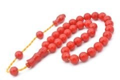 Şükrü Baba Yapımı Küre Model İri Mercan Rengi Sıkma Kehribar Tesbih