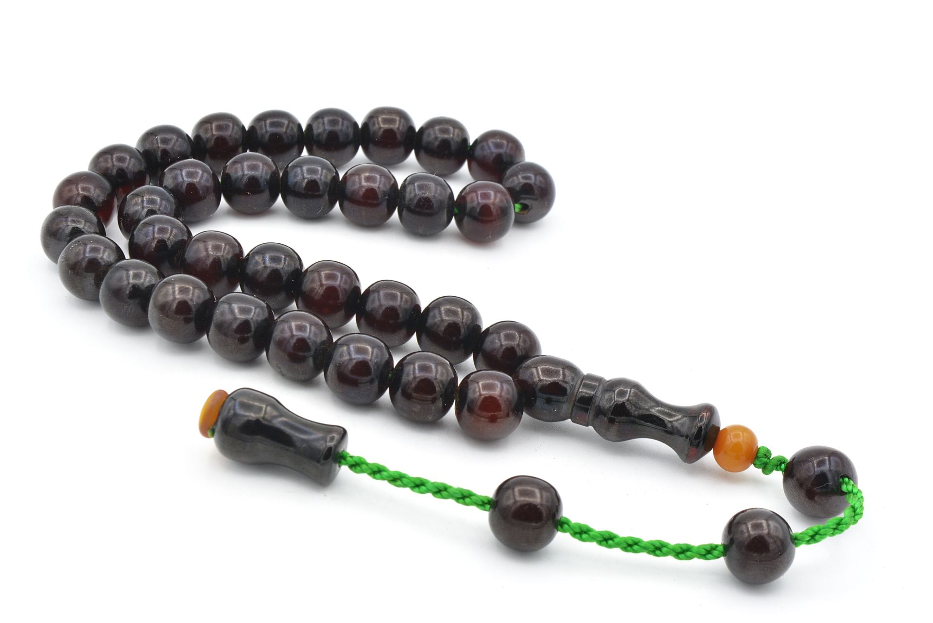 Şükrü Baba Yapımı Küre Model İri Koyu Kahverengi Sıkma Kehribar Tesbih