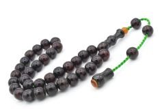 Şükrü Baba Yapımı Küre Model İri Koyu Kahverengi Sıkma Kehribar Tesbih