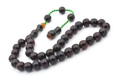 Şükrü Baba Yapımı Küre Model İri Koyu Kahverengi Sıkma Kehribar Tesbih