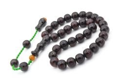 Şükrü Baba Yapımı Küre Model İri Koyu Kahverengi Sıkma Kehribar Tesbih