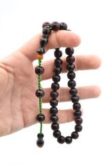 Şükrü Baba Yapımı Küre Model İri Koyu Kahverengi Sıkma Kehribar Tesbih