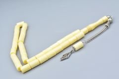 Gümüş Kaplama Kamçılı Kesme Model Beyaz Beyrut Damla Kehribar Tesbih