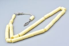 Gümüş Kaplama Kamçılı Kesme Model Beyaz Beyrut Damla Kehribar Tesbih