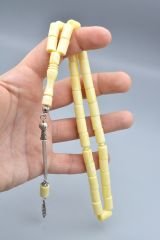 Gümüş Kaplama Kamçılı Kesme Model Beyaz Beyrut Damla Kehribar Tesbih