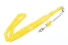 Gümüş Kaplama Kamçılı Kesme Model Sarı Beyrut Damla Kehribar Tesbih