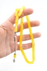 Gümüş Kaplama Kamçılı Kesme Model Sarı Beyrut Damla Kehribar Tesbih