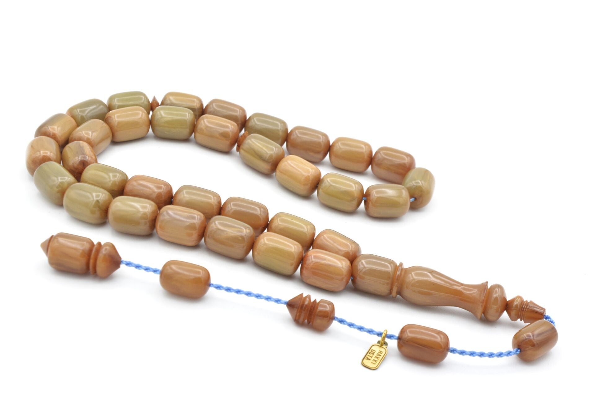 Hakkı Usta İmzalı Kapsül Kesim Gri Mavi Çekoslavak Katalin Tesbih