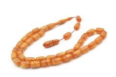 USTA İŞİ SİSTEMLİ KAPSÜL KESİM HARELİ BEJ SIKMA KEHRİBAR TESBİH 127