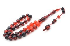 Usta İşi Sistemli Sığırcık Kesim Kırmızı Siyah Uçak Camı Tesbih