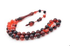 Usta İşi Sistemli Sığırcık Kesim Kırmızı Siyah Uçak Camı Tesbih