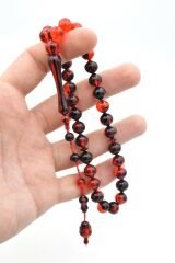 Usta İşi Sistemli Sığırcık Kesim Kırmızı Siyah Uçak Camı Tesbih