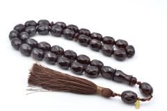 Hakkı Usta İmzalı Beyzi Kesim Fasetalı Dev Boy Kahverengi Sıkma Kehribar Tesbih