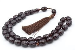 Hakkı Usta İmzalı Beyzi Kesim Fasetalı Dev Boy Kahverengi Sıkma Kehribar Tesbih