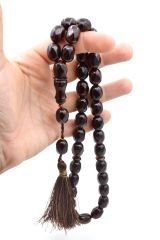 Hakkı Usta İmzalı Beyzi Kesim Fasetalı Dev Boy Kahverengi Sıkma Kehribar Tesbih