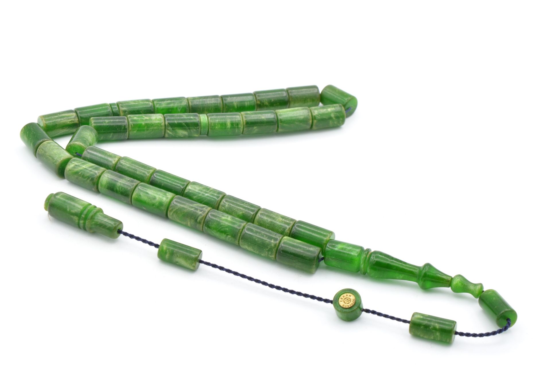 Erkan Çubukcu İmzalı Kesme Model Yeşil Sıkma Kehribar Tesbih 006