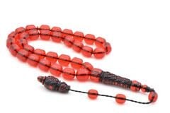 Sistemli Fıçı Kesim Kırmızı Siyah Toz Pres Kehribar Tesbih