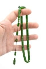 Erkan Çubukcu İmzalı Kesme Model Yeşil Sıkma Kehribar Tesbih 006