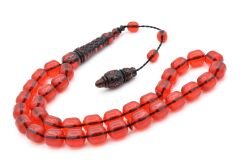 Sistemli Fıçı Kesim Kırmızı Siyah Toz Pres Kehribar Tesbih