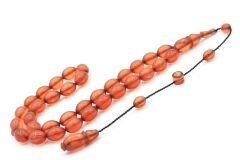 Sarı Ahmet İmzalı Beyzi Kesim Turuncu Sıkma Kehribar Tesbih