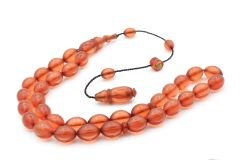 Sarı Ahmet İmzalı Beyzi Kesim Turuncu Sıkma Kehribar Tesbih