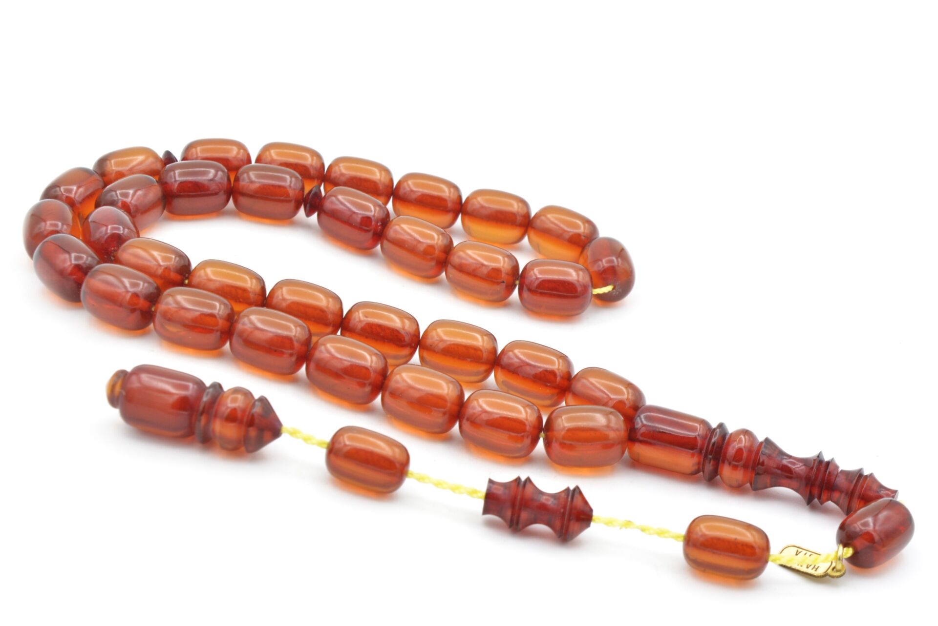 Hakkı Usta İmzalı Kapsül Kesim Şeffaf Turuncu Katalin Tesbih