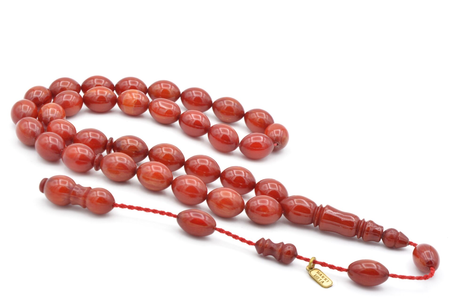 Hakkı Usta İmzalı Beyzi Kesim Hareli Turuncu Katalin Tesbih 003