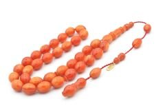 Hakkı Usta İmzalı Beyzi Kesim Hareli Turuncu Katalin Tesbih 002