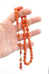 Hakkı Usta İmzalı Beyzi Kesim Hareli Turuncu Katalin Tesbih 002