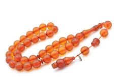 Usta İmzalı Küre Kesim Turuncu Ateş Kehribar Tesbih