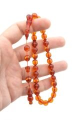 Usta İmzalı Küre Kesim Turuncu Ateş Kehribar Tesbih