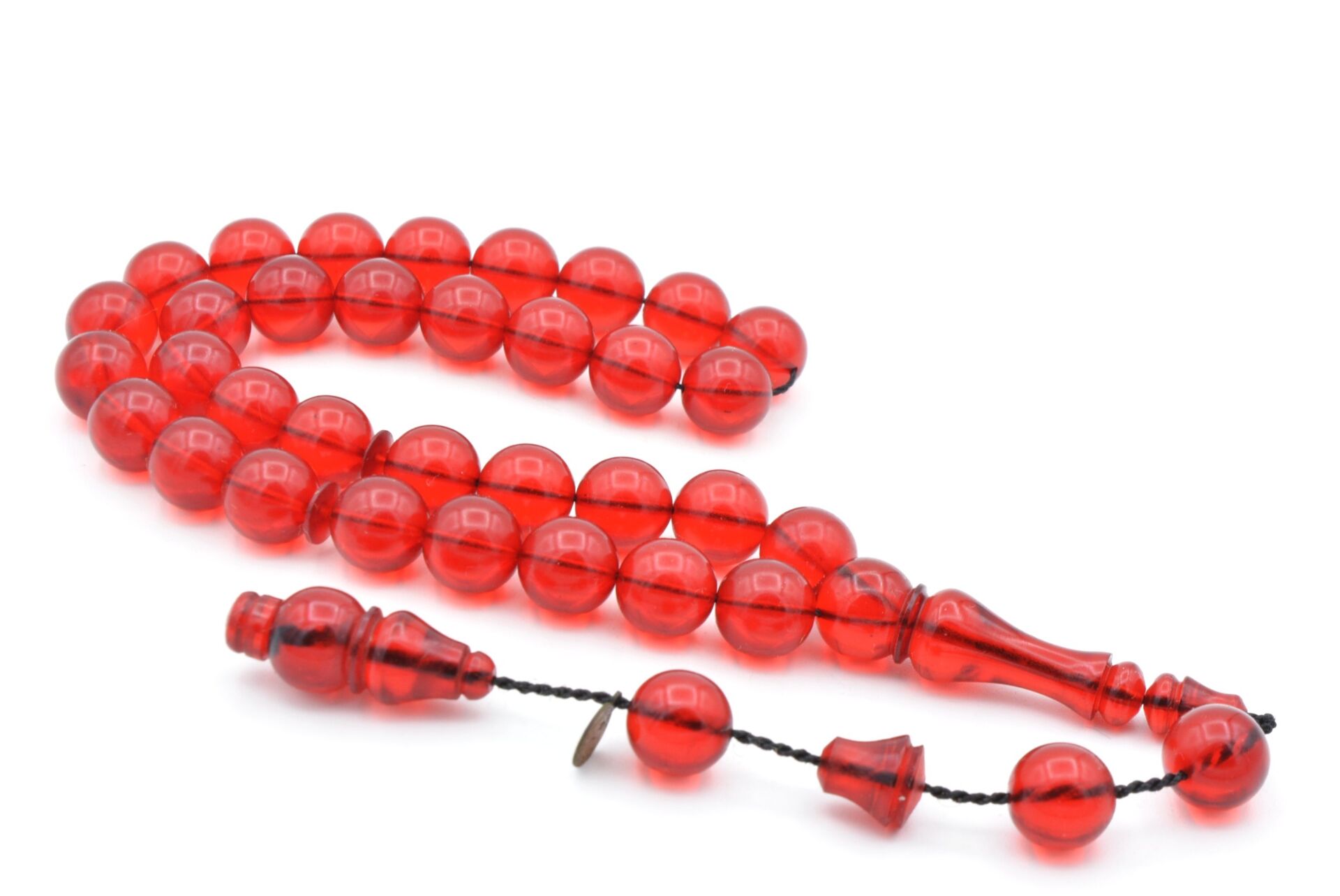 Usta İmzalı Küre Kesim Kırmızı Ateş Kehribar Tesbih