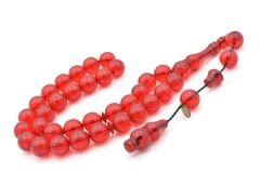 Usta İmzalı Küre Kesim Kırmızı Ateş Kehribar Tesbih