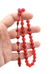 Usta İmzalı Küre Kesim Kırmızı Ateş Kehribar Tesbih