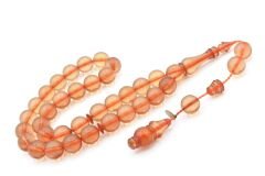 Usta İmzalı Küre Kesim Şeffaf Ateş Kehribar Tesbih