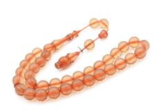 Usta İmzalı Küre Kesim Şeffaf Ateş Kehribar Tesbih