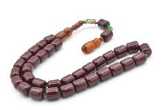 Dabbas İmzalı Kapsül Kesim Bordo Sıkma Kehribar Tesbih 002