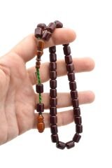 Dabbas İmzalı Kapsül Kesim Bordo Sıkma Kehribar Tesbih 002