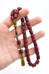 Dabbas İmzalı Kapsül Kesim Bordo Sıkma Kehribar Tesbih 002