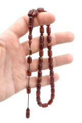 MUSTAFA UYSAL USTA YAPIMI KAPSÜL KESİM KAHVERENGİ SIKMA KEHRİBAR TESBİH