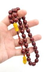 Dabbas İmzalı Beyzi Kesim Bordo Sıkma Kehribar Tesbih İri Boy