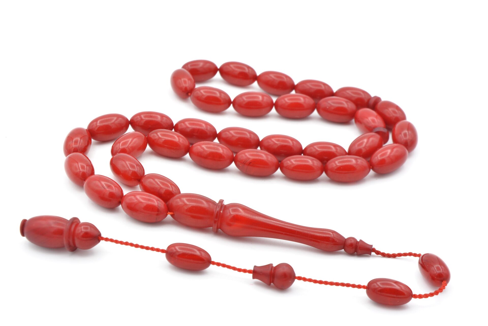 Nasır Fidan İşçilikli Hareli Kırmızı Sıkma Kehribar Tesbih