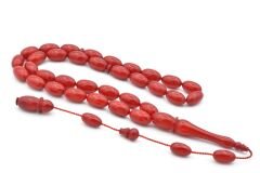 Nasır Fidan İşçilikli Hareli Kırmızı Sıkma Kehribar Tesbih