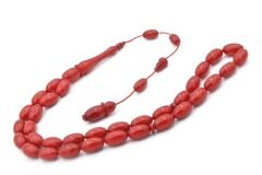 Nasır Fidan İşçilikli Hareli Kırmızı Sıkma Kehribar Tesbih