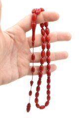 Nasır Fidan İşçilikli Hareli Kırmızı Sıkma Kehribar Tesbih