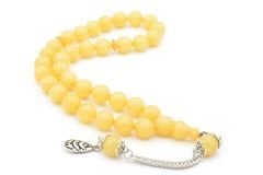 Gümüş Kaplama Kamçılı Küre Kesim Açık Sarı Sıkma Kehribar Tesbih