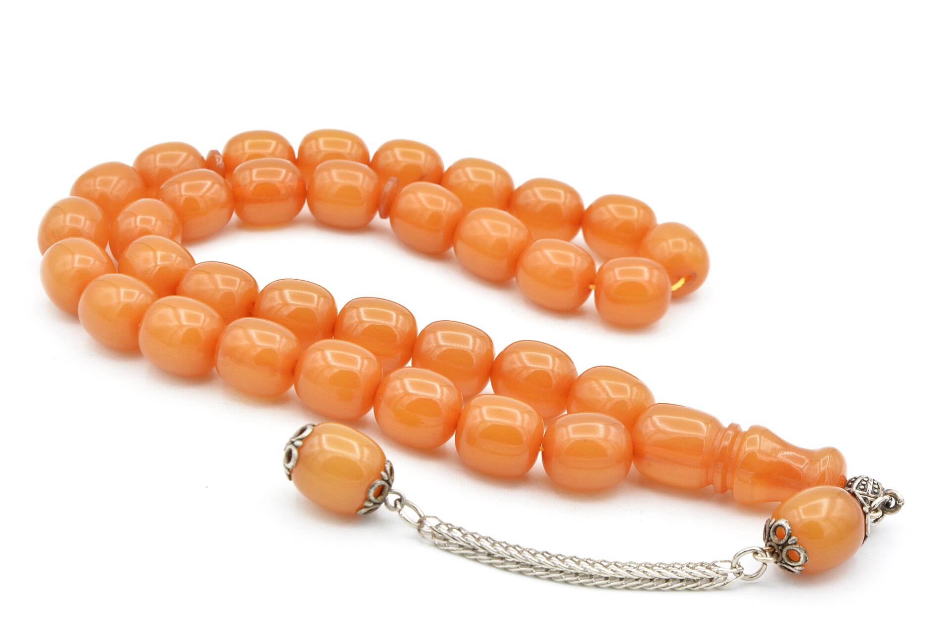 Gümüş Kaplama Kamçılı Fıçı Kesim Beyaz Katalin Tesbih İri Boy