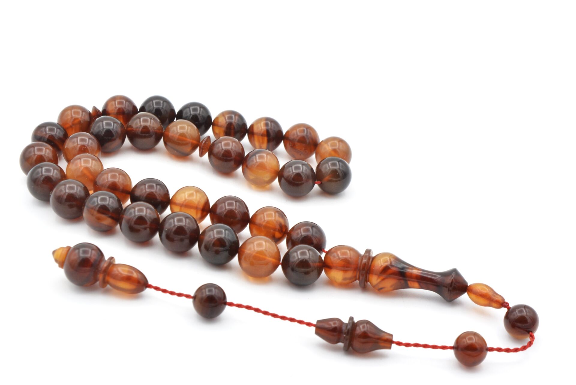 Mesut Elma Usta İşçilikli Hareli Kahverengi Sıkma Kehribar Tesbih