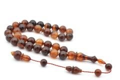 Mesut Elma Usta İşçilikli Hareli Kahverengi Sıkma Kehribar Tesbih