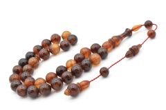 Mesut Elma Usta İşçilikli Hareli Kahverengi Sıkma Kehribar Tesbih